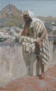 Portrait Of An Arab Gentleman Sitting On A Wall With Villagebeyond Portrait Of An Arab Gentleman Sitting On A Wall With Villagebeyond