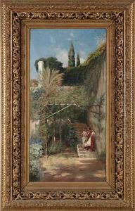 Junges Paar In Bluhendem Garten by Peter Conrad Schreiber