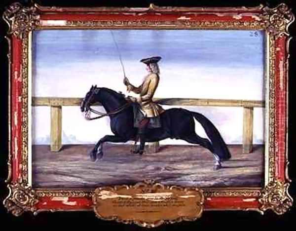 A black Spanish horse of the Spanish Riding School performing a dressage movement - view 1