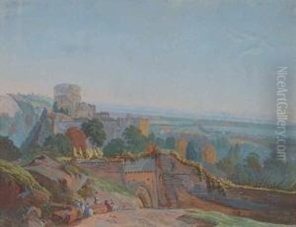 Campagnalandschaft Mit Burgruine Und Figurenstaffage - view 1