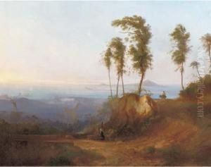A Mediteranean Landscape With Travellers On A Path by Peter Conrad Schreiber