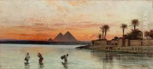 The Nile With The Pyramids Beyond by Peter Conrad Schreiber