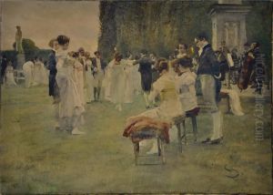 Elegante Gesellschaft Und Orchester In Einem Park by Wilhelm Schreuer