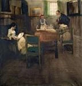 Interieur Mit Familie Und Dienstmadchen by Wilhelm Schreuer