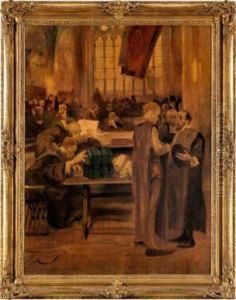 Mittelalterliche Ratsherrenrunde Bei Einer Sitzung by Wilhelm Schreuer
