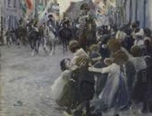 Napoleon Coming Through The Ratinger Strase In Dusseldorf 1812 by Wilhelm Schreuer