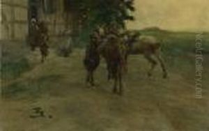 Bauern Beim Aufbruch Vor Einem Gehoft by Wilhelm Schreuer