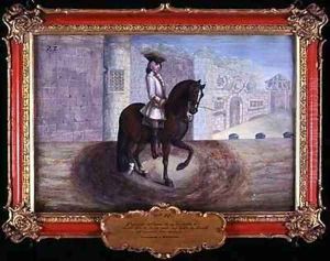 No 22 A cherry bay horse of the Spanish Riding School performing dressage steps