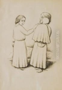 Zwei Frauen Mit Kind by Georg Schrimpf