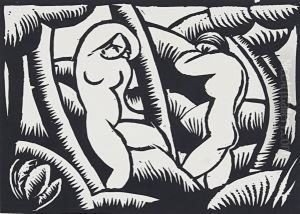 Akt Ix (akte Unter Baumen) - Madchen Mit Tauben by Georg Schrimpf