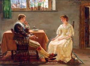 Nachmittagsplausch In Der Stube by Albert Friedrich Schroder