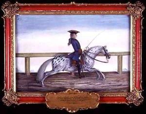 No 29 A dappled grey horse of the Spanish Riding School performing a dressage movement