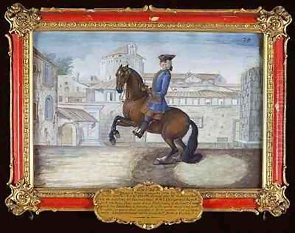 No 35 A Barbary bay horse of the Spanish Riding School performing a dressage movement in St Marks Square Florence - view 1
