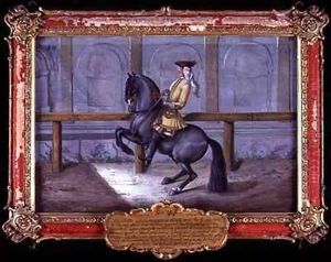 No 44 A Cap de More horse of the Spanish Riding School performing a dressage movement called a Curvet by Baron Reis d' Eisenberg