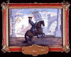 No 55 A Spanish dappled bay horse of the Spanish Riding School performing a dressage movement