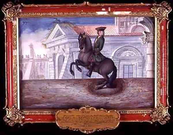 No 37 Peso doro a roan horse of the Spanish Riding School performing a pirouette to the left - view 1