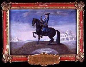 No 38 A Neapolitan Calabrian horse of the Spanish Riding School performing a dressage movement called the Piaffe by Baron Reis d' Eisenberg