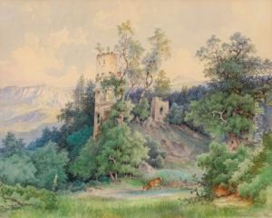 Landschaft Mit Ruine Und Hirsch by Heinrich Carl Schubert