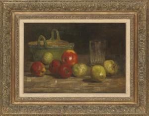 Apples, A Basket And A Glass, On A Table by Carl Schuch