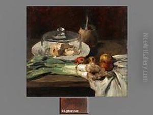 Stilleben Mit Lauch, Kaseglocke Und Apfeln by Carl Schuch
