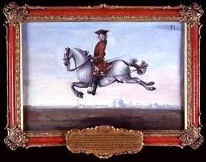 No 51 A dappled grey horse of the Spanish Riding School performing a dressage movement called a Capriole by Baron Reis d' Eisenberg