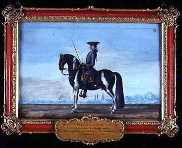 No 8 A piebald horse and rider from the Spanish Riding School the horse belonging to the late Prince of Schwartzenberg equerry to Emperor Charles VI - view 1