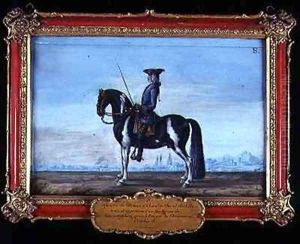 No 8 A piebald horse and rider from the Spanish Riding School the horse belonging to the late Prince of Schwartzenberg equerry to Emperor Charles VI by Baron Reis d' Eisenberg