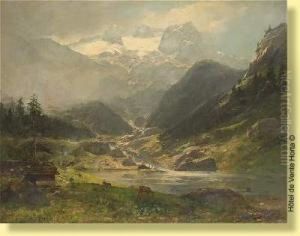 Troupeau S'abreuvant Sur Fond De Glacier