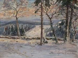 Sonniger Herbstmorgen Mit Jagern Auf Einer Flussaue by Karl Heinrich Schultze
