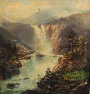 A Mountainous Landscape With A Waterfall by Karl Friedrich Schulz