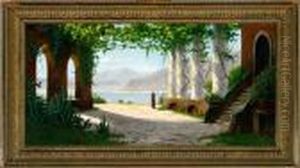 A Woman In A Pergola By Lake Como by Harald Peter W. Schumacher