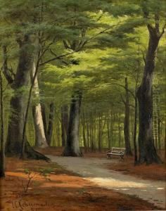 Sommerlicher Waldweg Mit Parkbank. by Harald Peter W. Schumacher