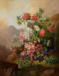 Quadro Di Fiori Alpini Con Viola E Genziana