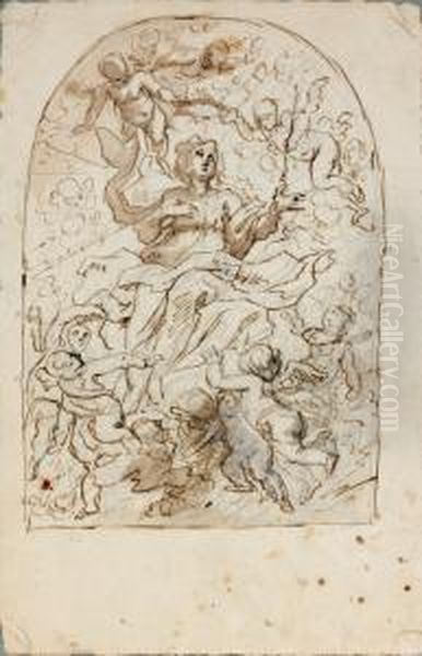 Etude Pour La Vierge En Gloire Entouree D'anges - view 1