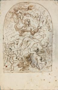 Etude Pour La Vierge En Gloire Entouree D'anges by Cornelis I Schut