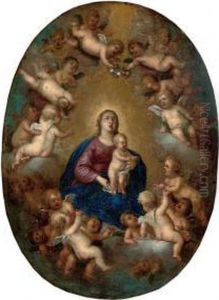 The Virgin And Christ Child Attended By Putti by Cornelis I Schut