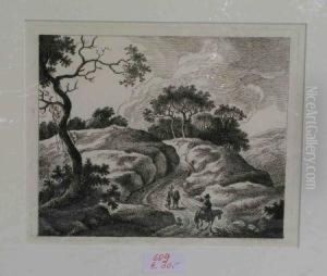 Reiter Und Zwei Wanderer In Hugeliger Landschaft by Cornelis I Schut