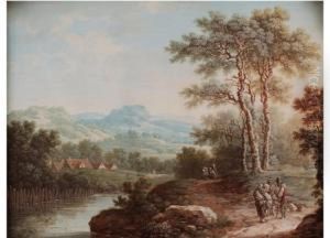 Gemaldepaar: Flusslandschaften Mit Staffagefiguren by Johann Georg Schutz
