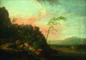 Flusslandschaft. by Johann Georg Schutz