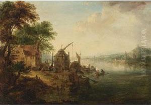 An Extensive River Landscape by Johann Georg Schutz