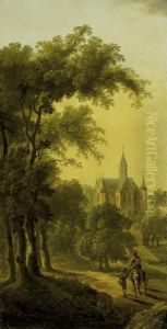 Reiter Am Waldrand Vor Einer Grosenklosterkirche