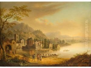 Flusslandschaft Mit Uferbebauung Undruine