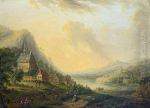 Flusslandschaft Mit Dorf Und Kirche by Christian Georg Ii Schuz