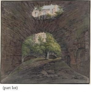 A Young Couple Admiring Ruins Near Bingen, Germany by Christian Georg Ii Schuz