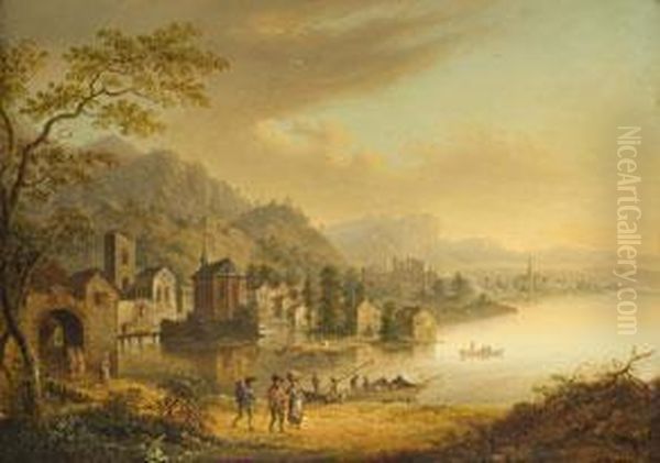 Flusslandschaft Mit Uferbebauung Und Ruine - view 1