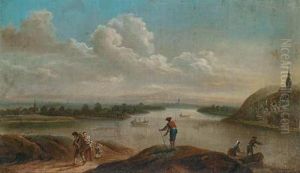 Ampio Paesaggio Fluviale Con Imbarcazioni E Figure by Christian Georg Ii Schuz