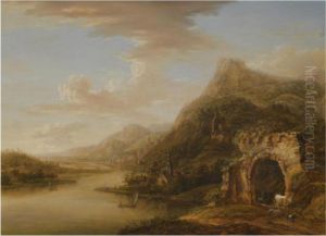 An Extensive Rhenish Landscape With A Ruined Arch In Theforeground by Christian Georg Ii Schuz