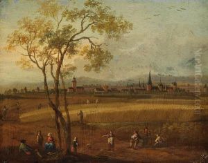 Zugeschrieben - 2 Gemalde: Vor Der Stadt. Flusslandschaft by Christian Georg Ii Schuz