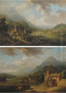 A Rhenish Landscape With Travellers On A Track by Christian Georg Ii Schuz