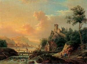 Rheinlandschaft Mit Hochgelegener Burg. by Christian Georg Ii Schuz